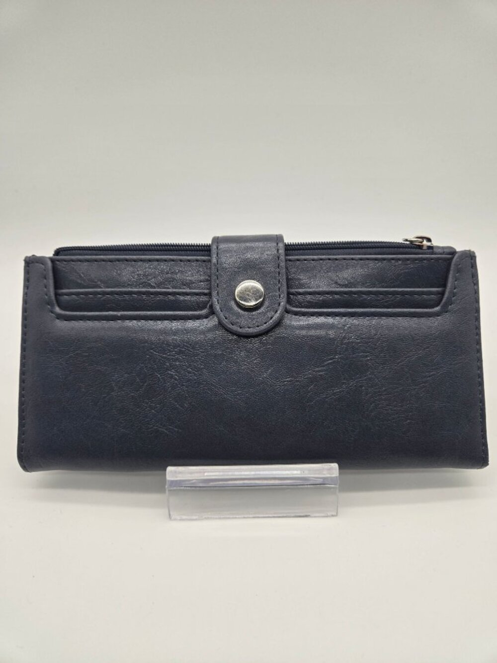 Gray Faux Leather Slim Continental Wallet Snap Flap ID Card Organizer